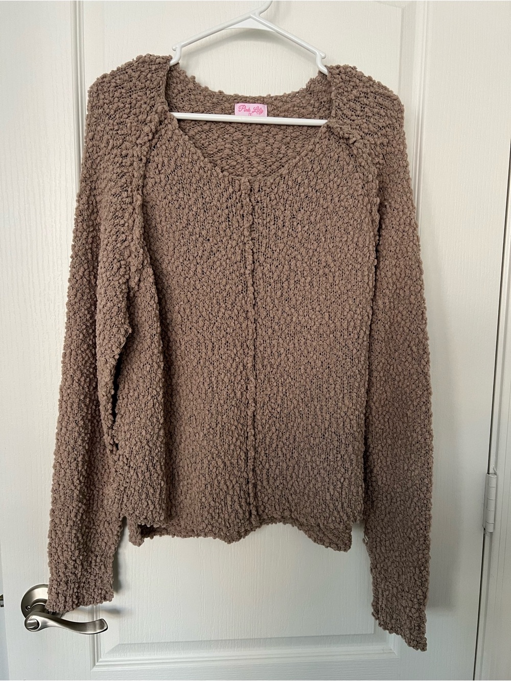 Pink Lily Taupe Popcorn Knit V-Neck Sweater